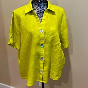 Marc New York Andrew Marc linen short sleek shell button green blouse XL